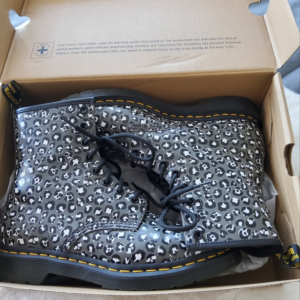 Dr. Martens Retired Loud Leopard Smooth Woman's Combat Boots